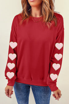 Heart Round Neck Dropped Shoulder Sweatshirt