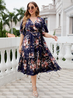 Honey Plus Size Floral Surplice Neck Midi Dress