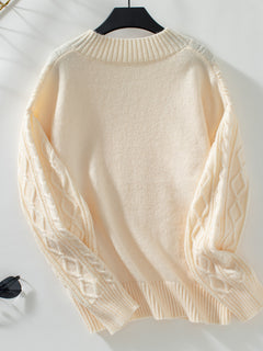 Cable-Knit Notched Long Sleeve Sweater