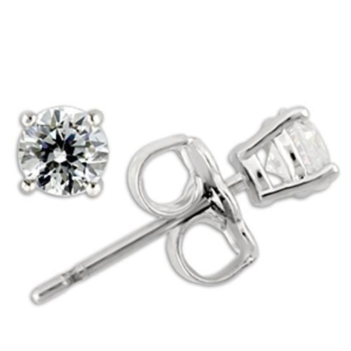 Rhodium Sterling Silver Earrings with AAA Grade CZ  in Clear