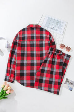 Plaid Long Sleeve Top and Pants Lounge Set