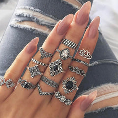 15 Piece Alloy Vintage Ring Set