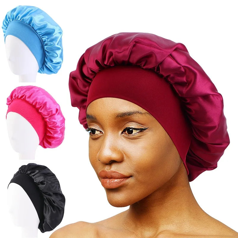 Satin Solid Wide-Brimmed Sleeping Bonnet