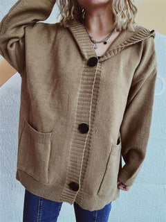 Dropped Shoulder Long Sleeve Hooded Cardigan