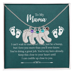 Engraved Baby Feet with Birthstones Necklace - To My Mama