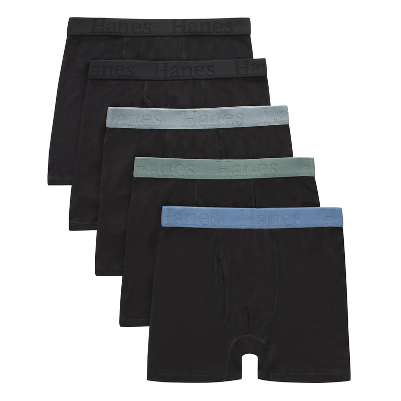 Hanes Boys Originals Boxer Brief Underwear, Supersoft Boxer Briefs For Boys, Assorted 5-Pack Medium Black 5-pack