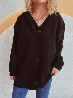 Dropped Shoulder Long Sleeve Hooded Cardigan